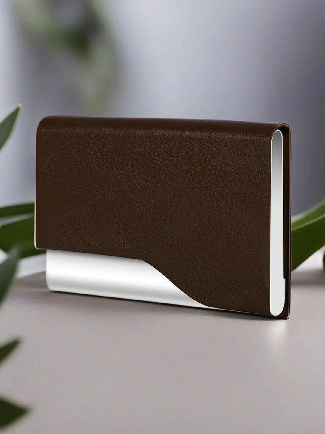 

LOREM Men Solid Button Closure Card Holder, Brown