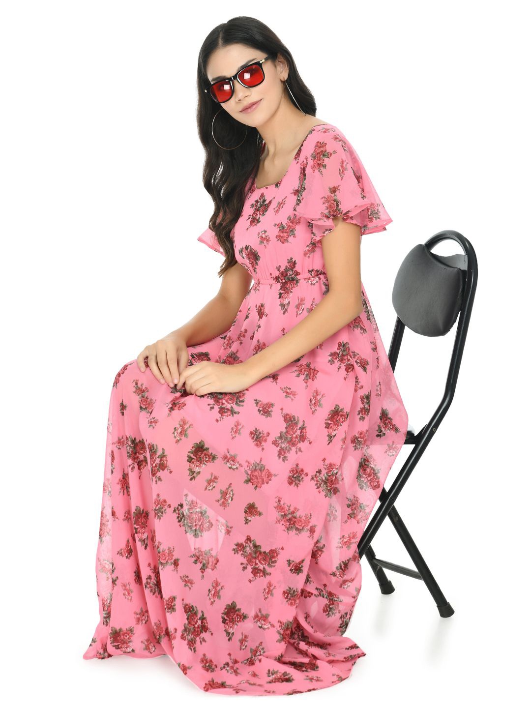 

Gladly Floral Printed Georgette Fit & Flare Maxi Dress, Pink