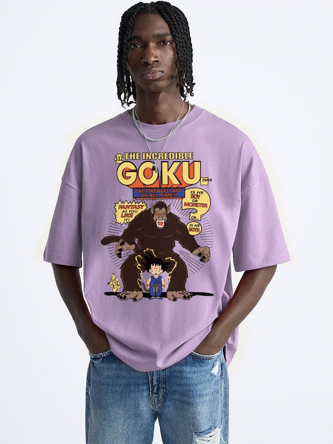 

OFFMINT Men Printed Typography or Slogan Print Round Neck Cotton Oversized T-Shirt, Lavender