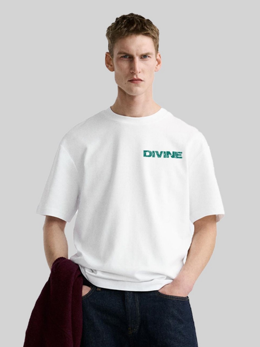 

OFFMINT Men Typography Printed Round Neck Cotton Oversized T-Shirt, White