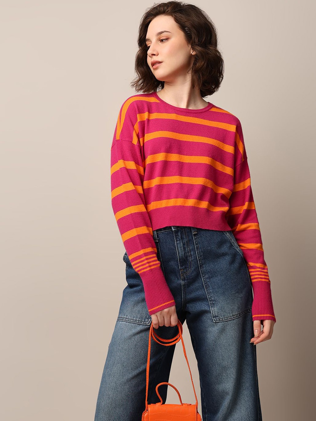 

ONLY Women Striped Pullover Sweaters, Pink