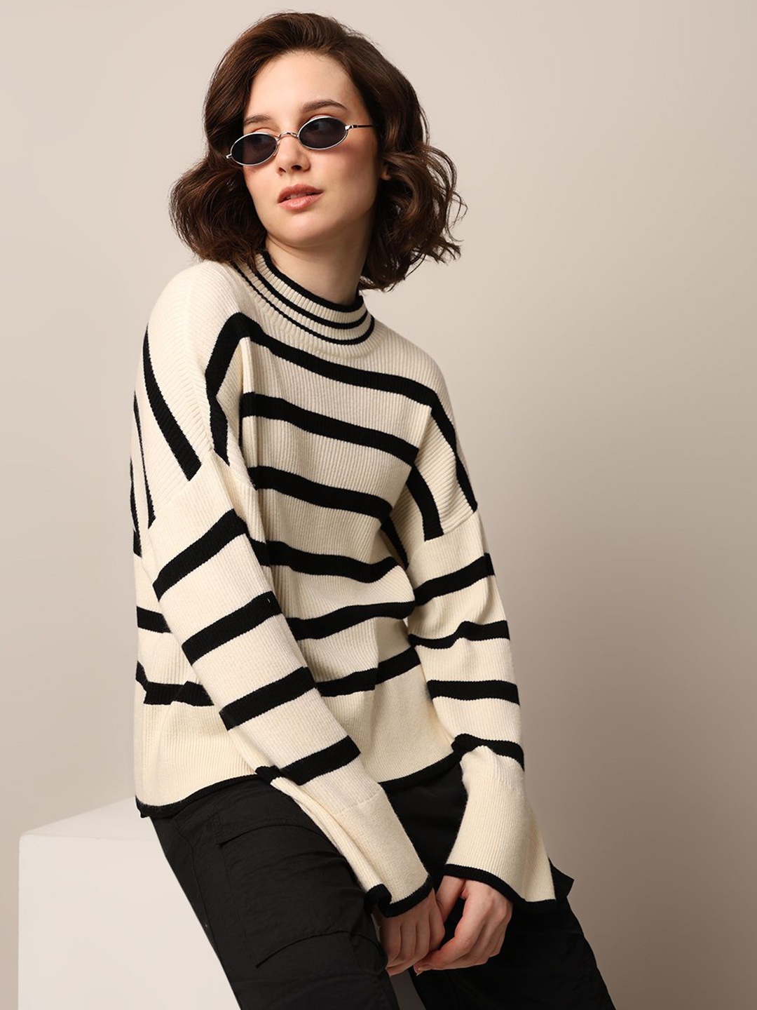 

ONLY Women Striped Pullover Sweaters, White