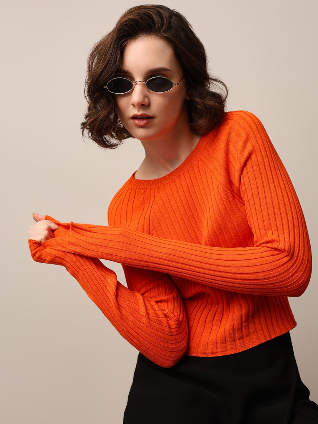 

ONLY Women Ribbed Pullover, Orange