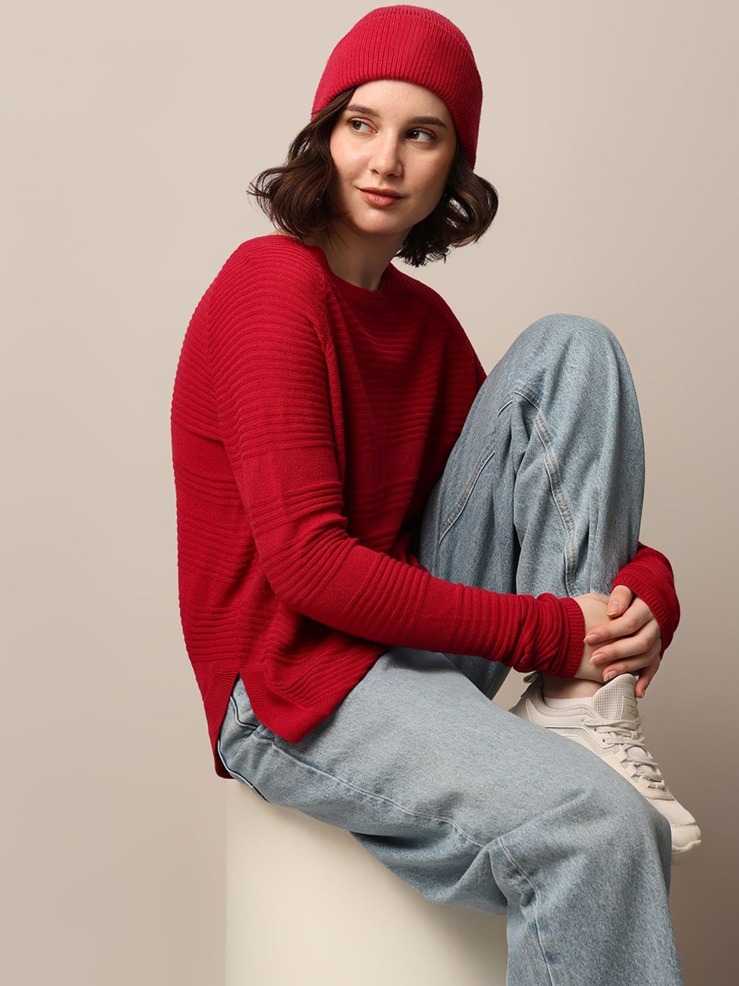 

ONLY Women Ribbed Pullover Sweaters, Red