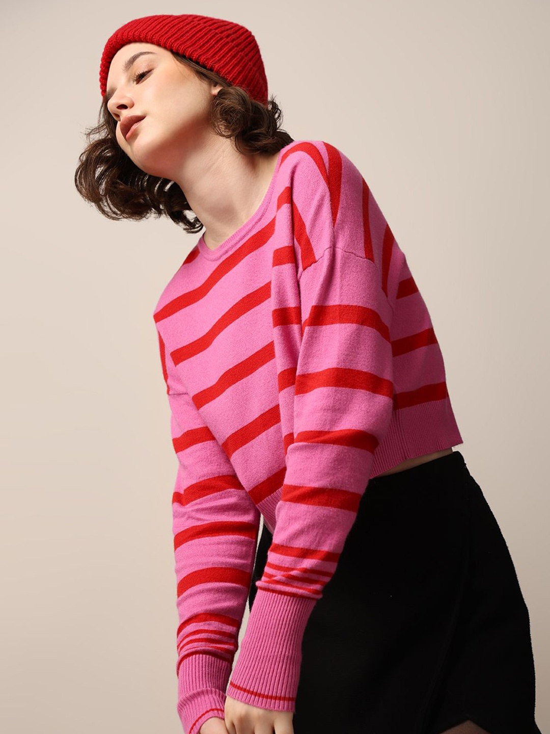 

ONLY Women Striped Pullover Sweaters, Pink