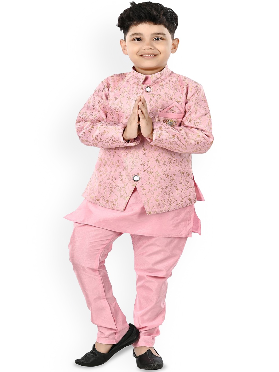 

BAESD Boys Straight Kurta with Trousers & Waistcoat, Pink