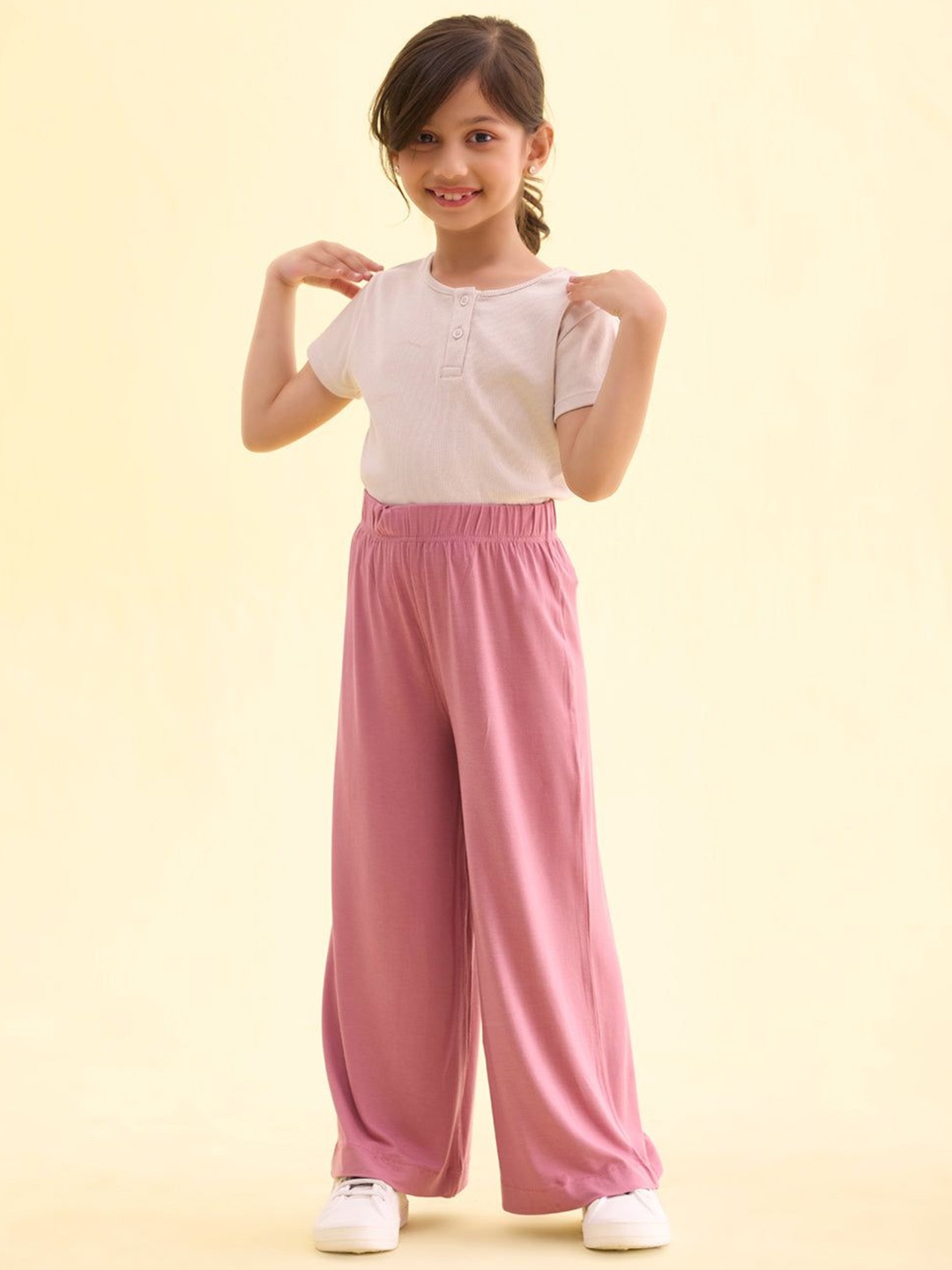 

Go Colors Girls Knitted Palazzos, Mauve