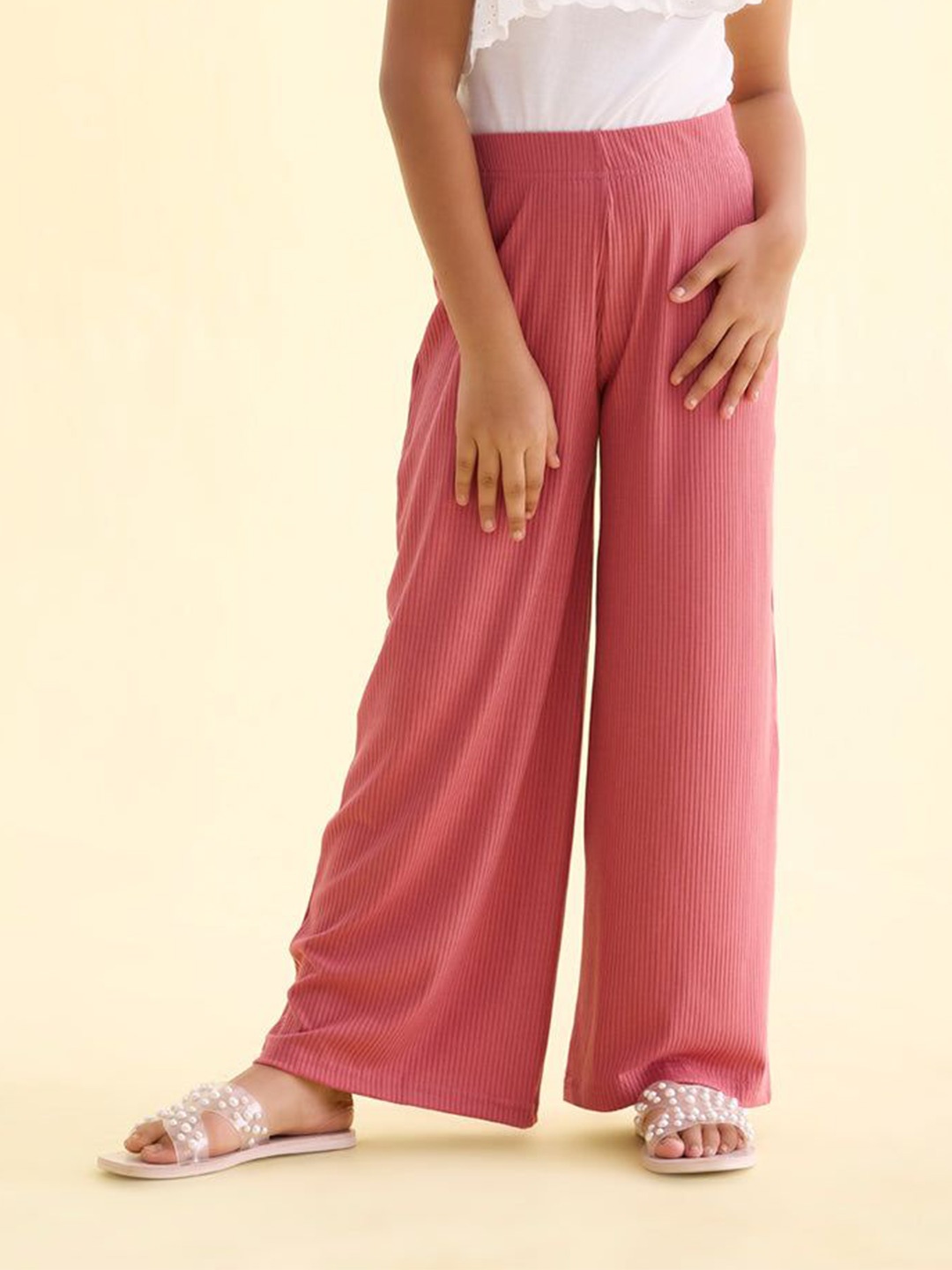 

Go Colors Girls Knitted Palazzos, Pink