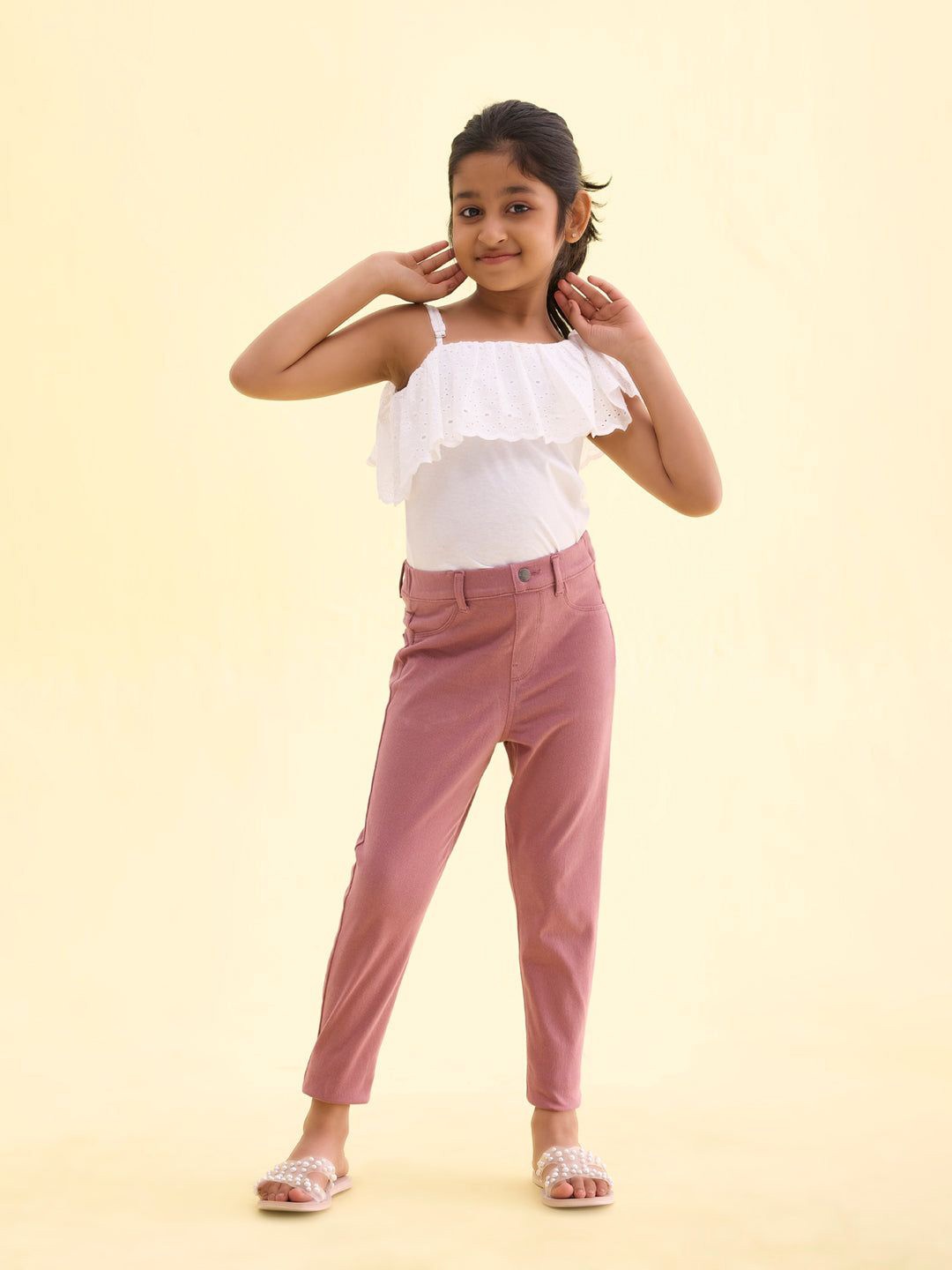 

Go Colors Girls Solid Slim Fit Super Stretch Jeggings, Peach
