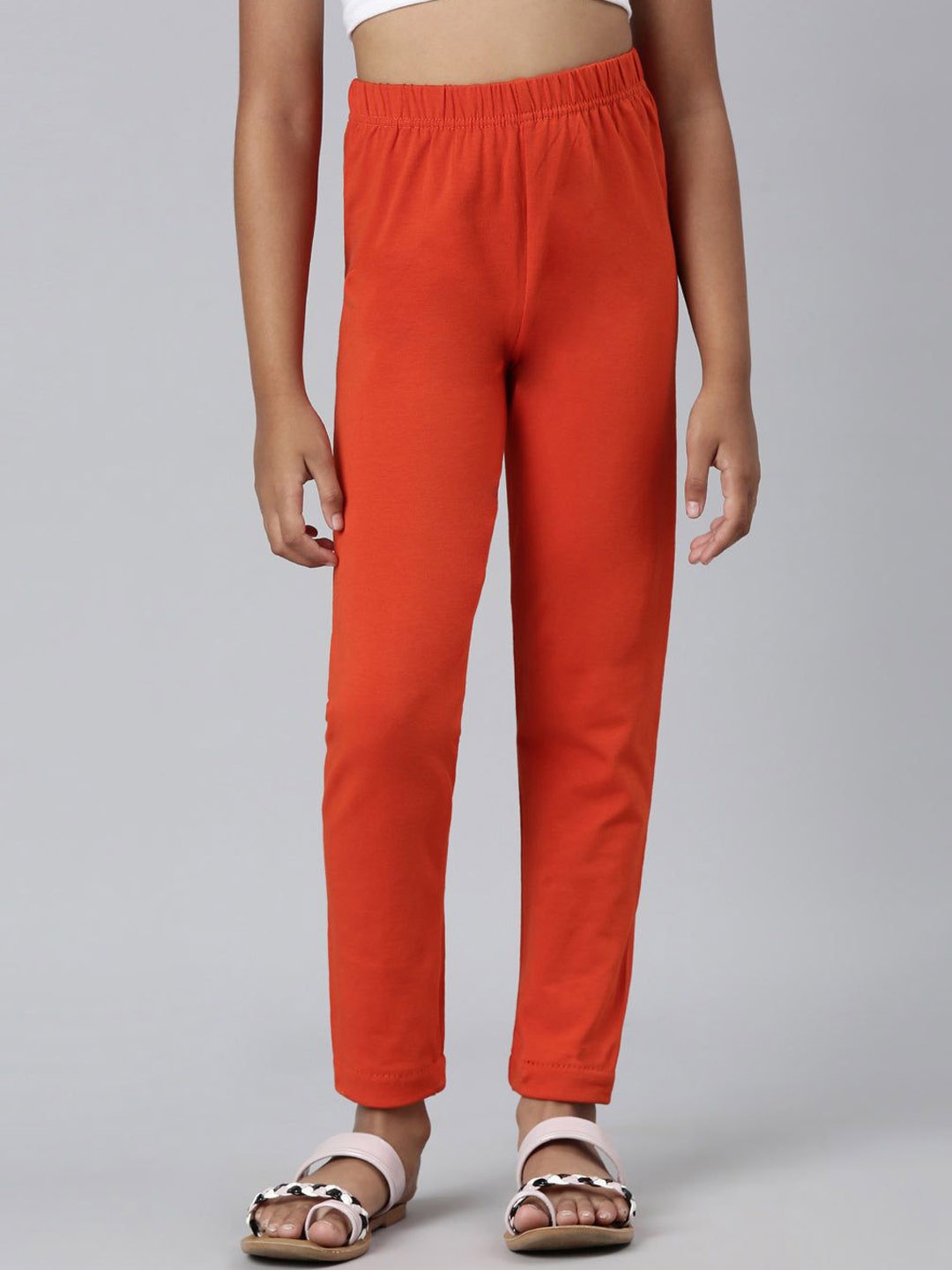 

Go Colors Girls Solid Ankle-Length Leggings, Orange