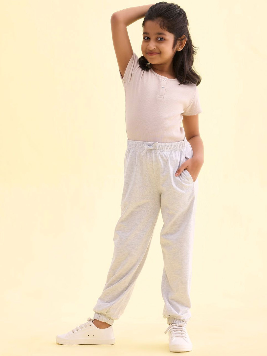 

Go Colors Girls Cotton Relaxed Fit Mid Rise Joggers, Off white