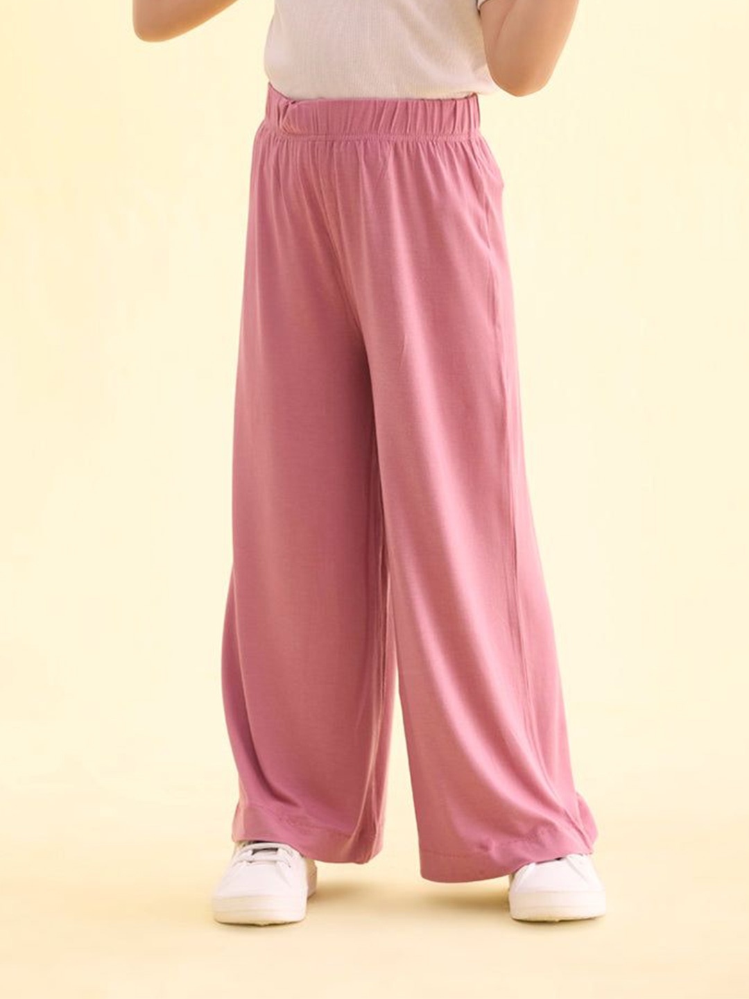 

Go Colors Girls Solid Wide Leg Mid-Rise Knitted Palazzos, Mauve