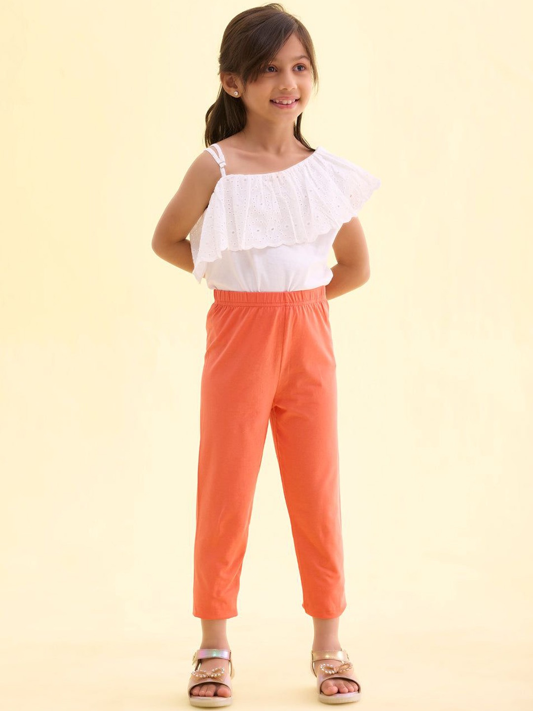 

Go Colors Girls Solid Ankle-Length Mid-Rise Leggings, Coral