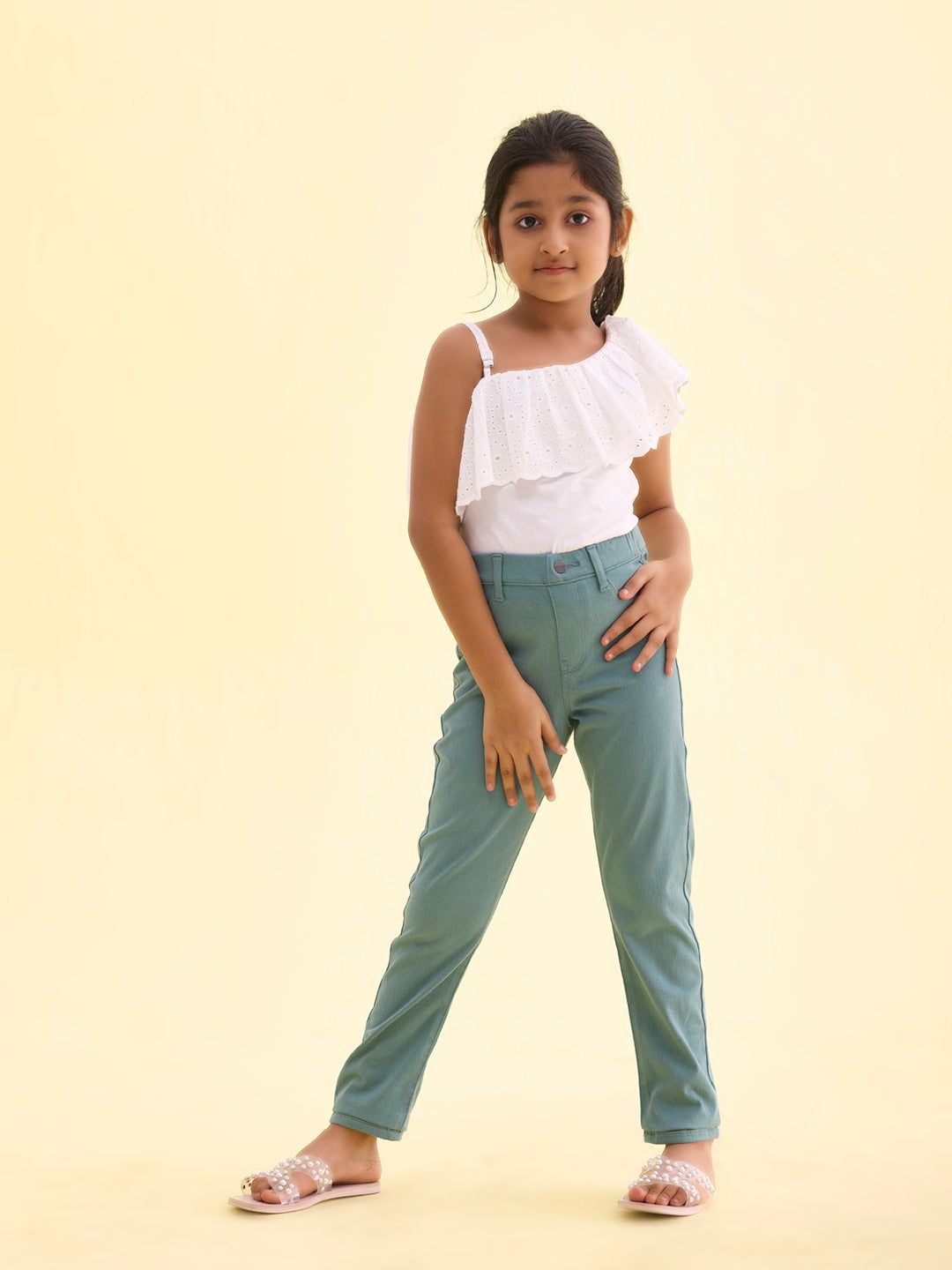 

Go Colors Girls Solid Slip On Slim Fit Jeggings, Teal