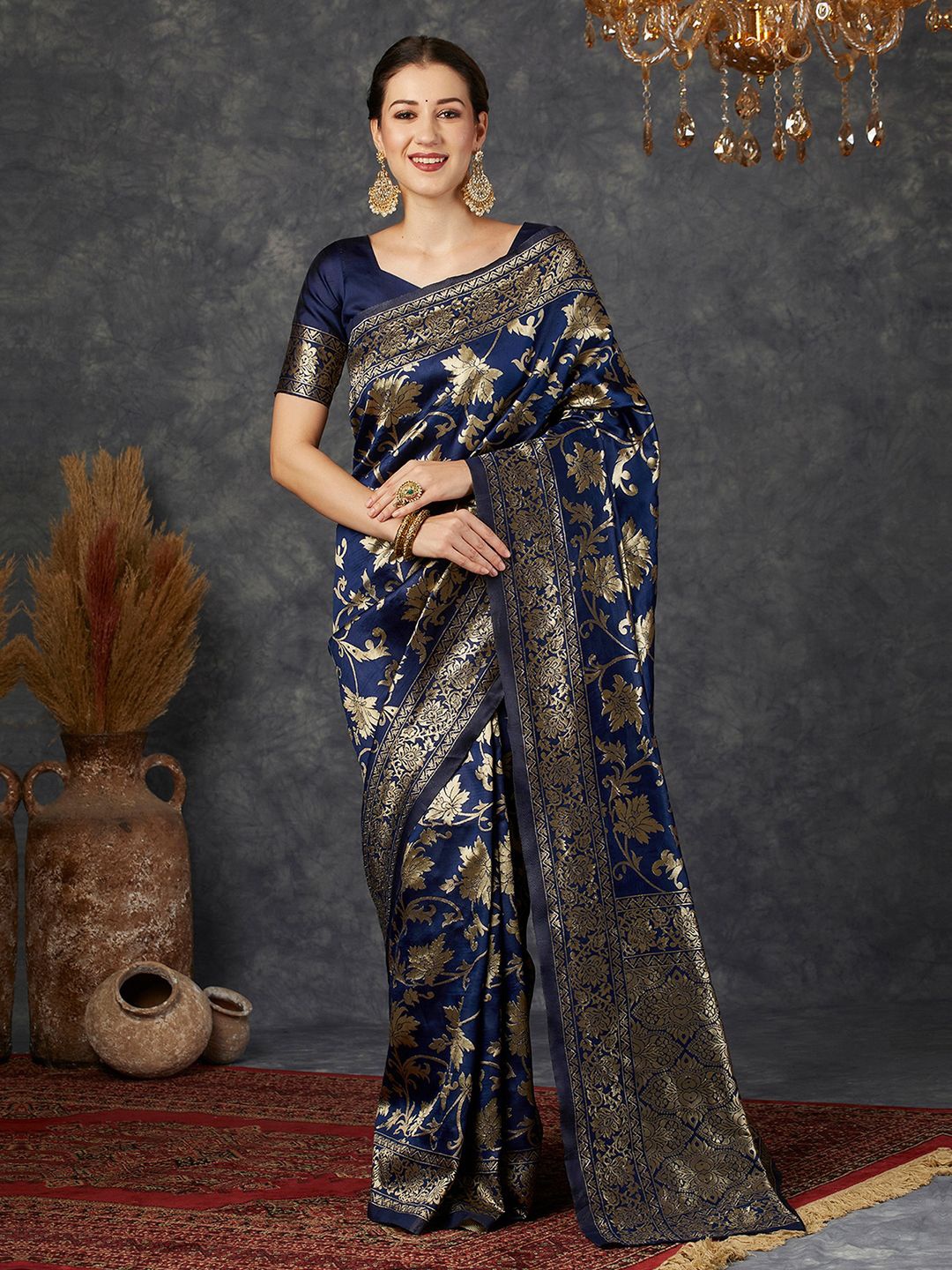 

KALINI Ethnic Motifs Woven Designed Zari Banarasi Saree, Blue