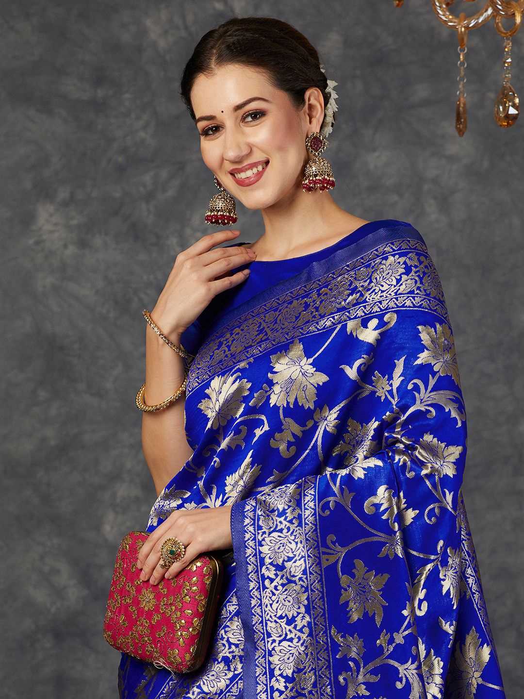 

KALINI Ethnic Motifs Zari Banarasi Saree, Blue