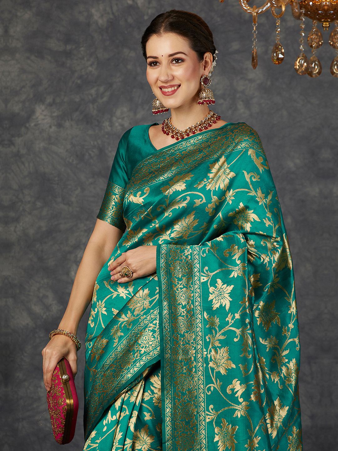 

KALINI Woven Designed Zari Banarasi Saree, Green