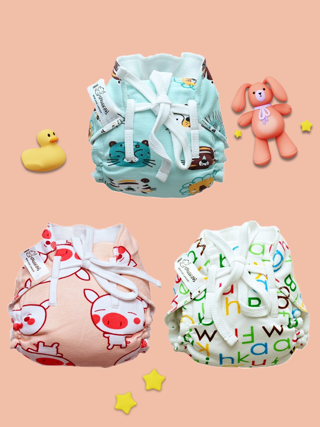 

Snugkins Set Of 3 Printed Dry Feel Padded Pure Cotton Langots, Green