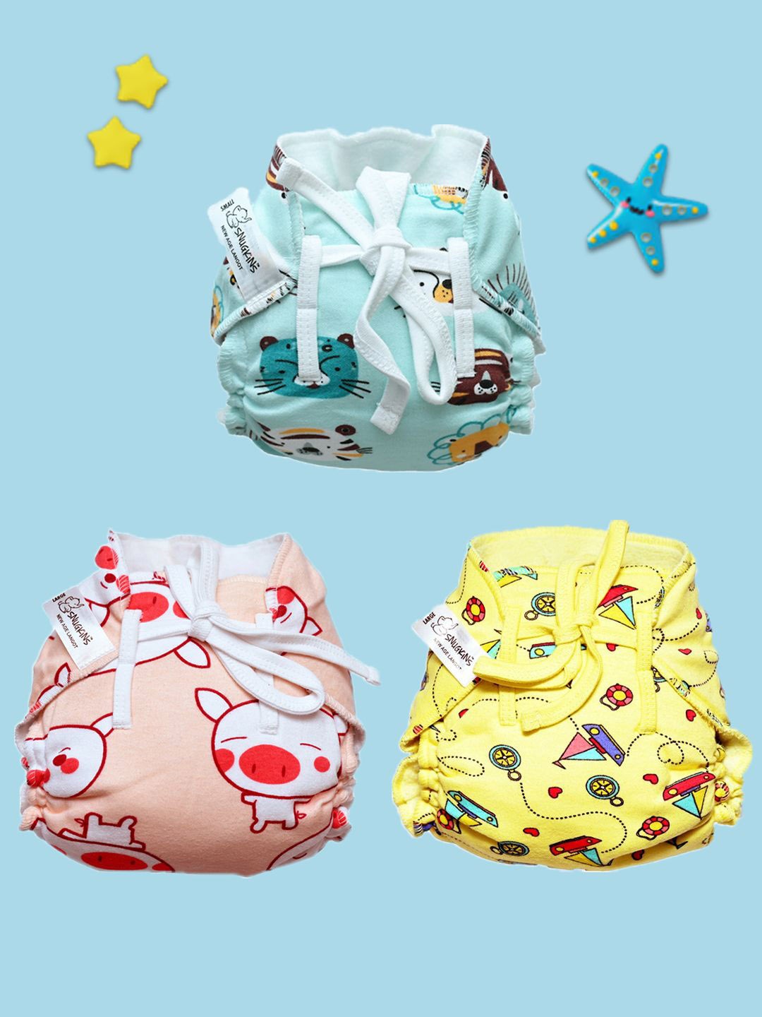 

Snugkins Set Of 3 Printed Dry Feel Padded Pure Cotton Langot, Blue