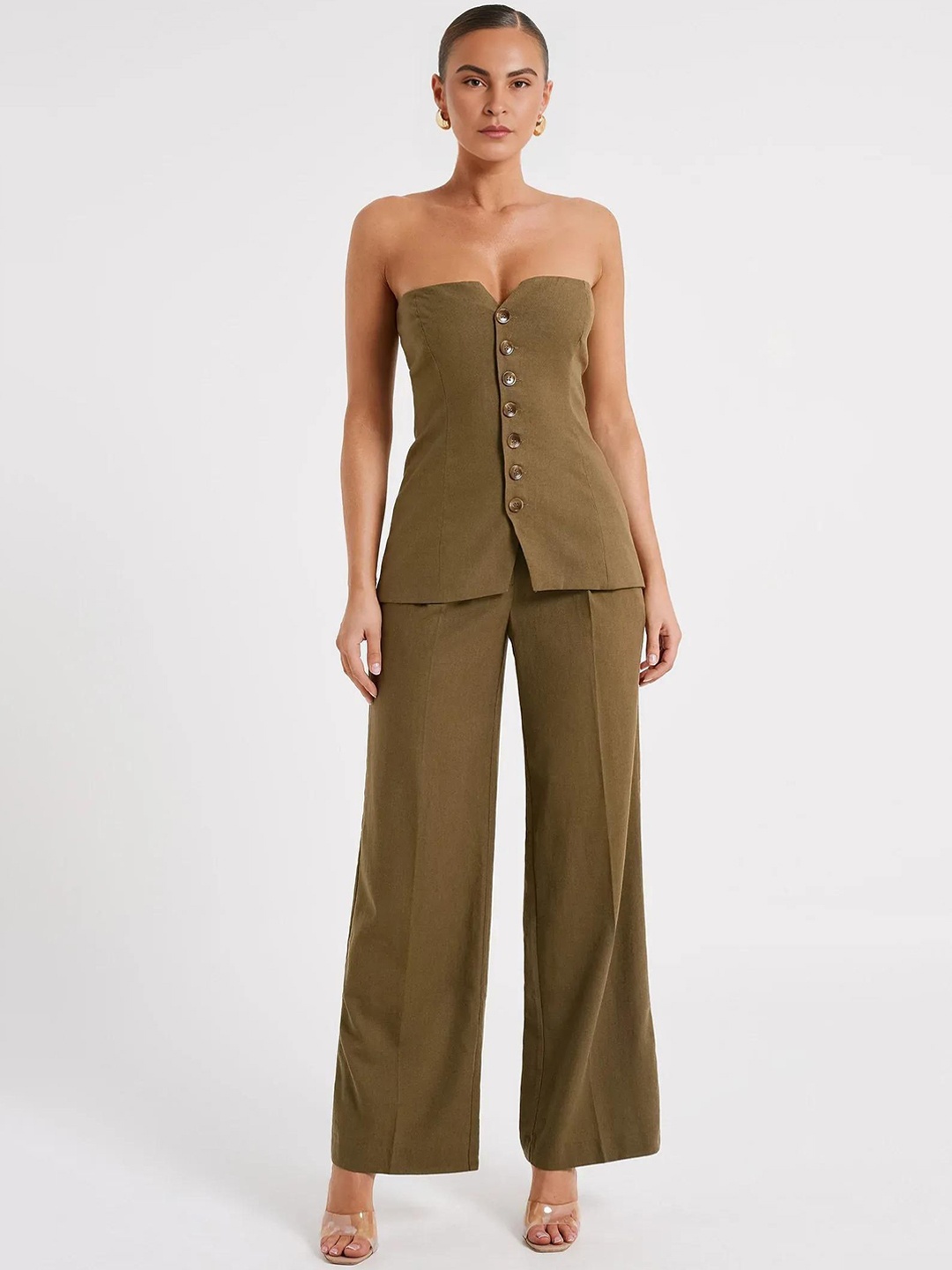 

Bee Boe Sculpted Elegance Strapless Top With Trousers, Olive