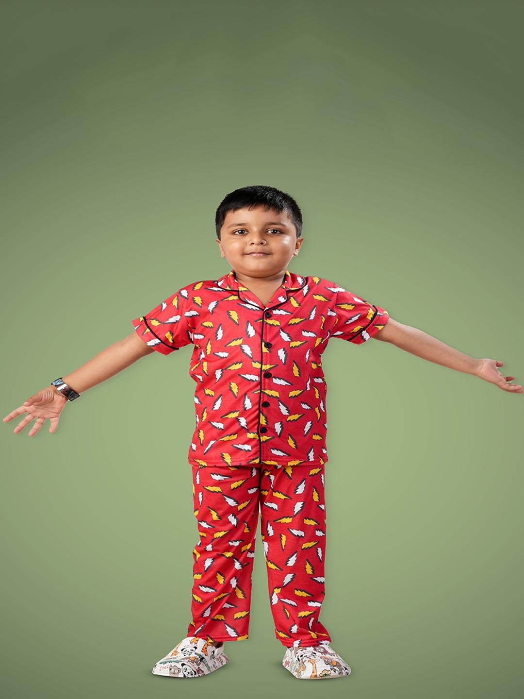 

BURBN Boys Printed Shirt With Pyjamas Clothing Set, Red