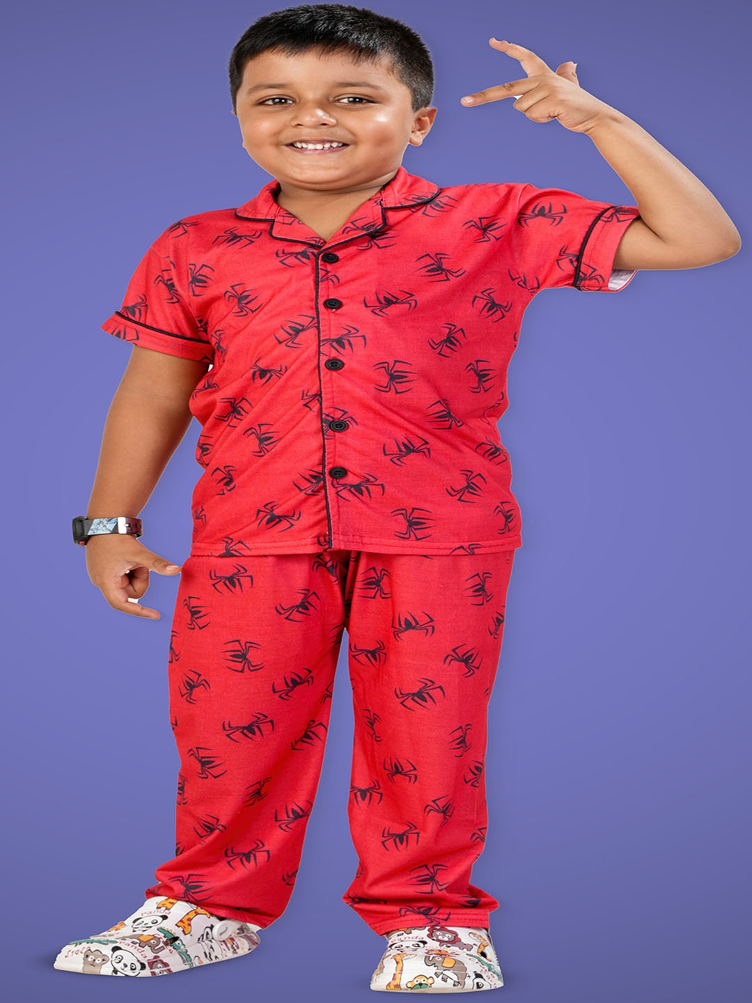 

BURBN Printed Shirt with Shorts, Red