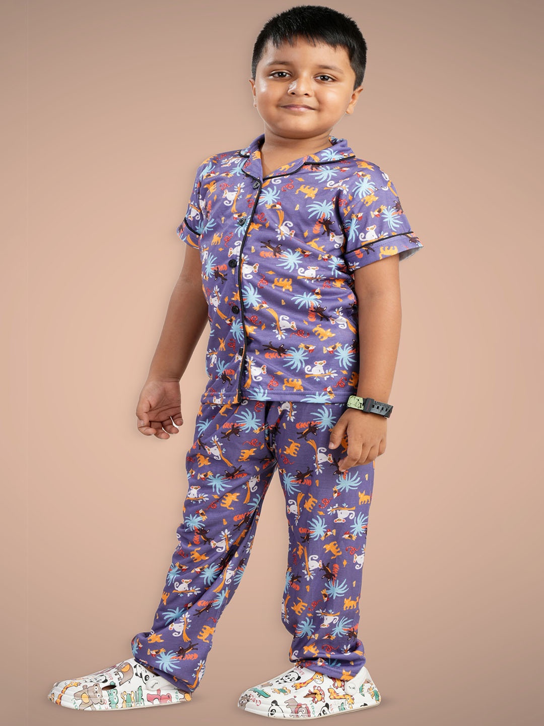 

BURBN Printed Shirt with Shorts, Blue
