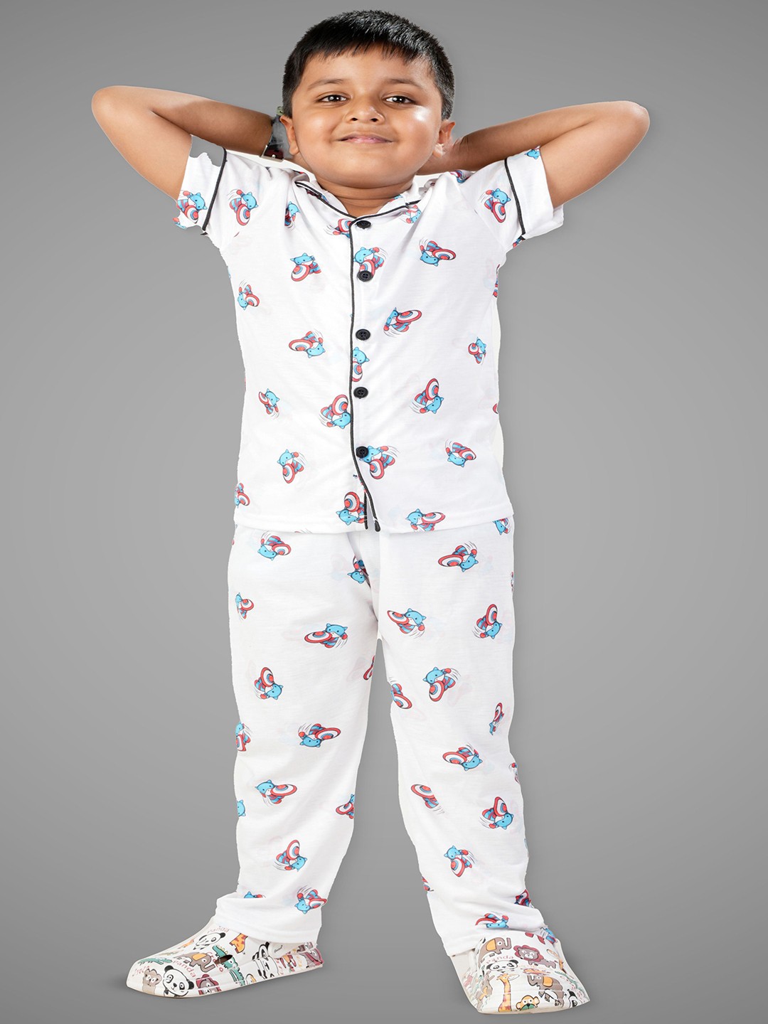 

BURBN Printed Shirt with Shorts, White
