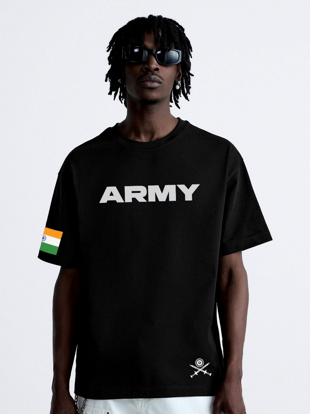 

OFFMINT Men Typography Printed Round Neck Cotton Oversized T-Shirt, Black