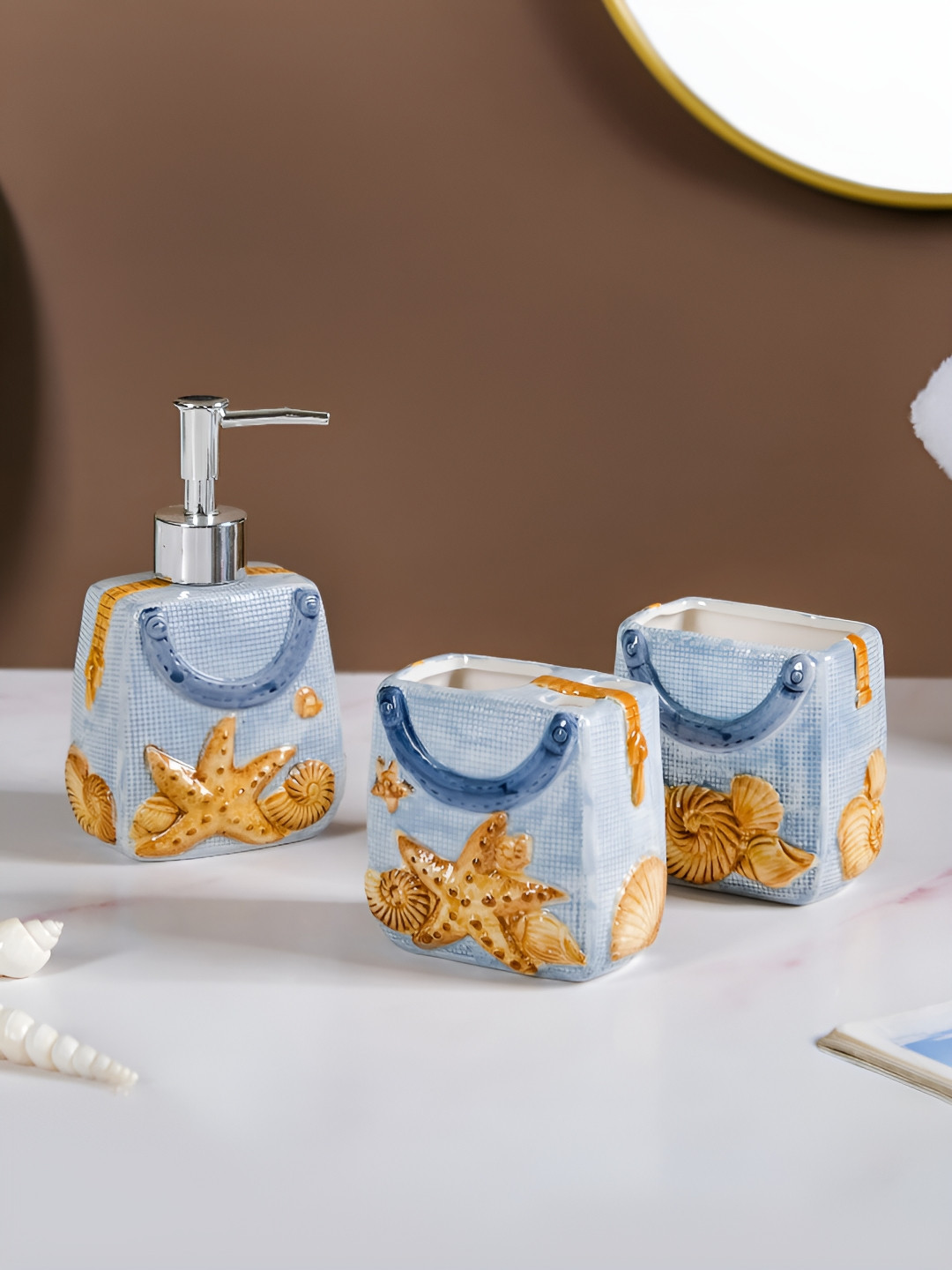 

Nestasia Blue & Brown 3 Pieces Geometric Ceramic Bath Accessories Set