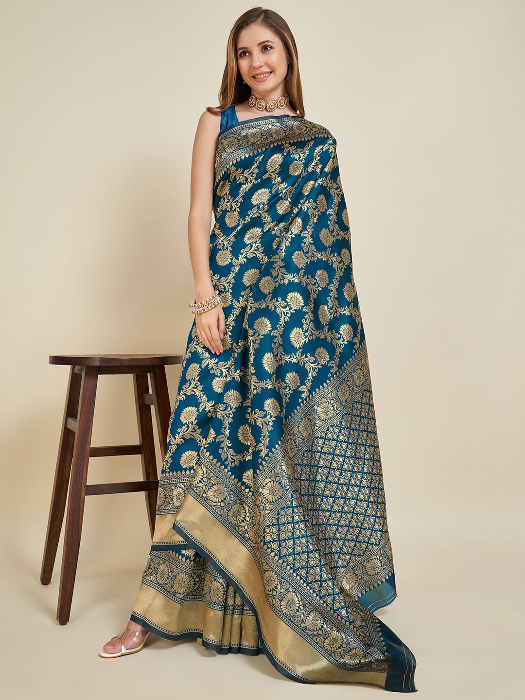 

NIWAA Woven Design Zari Banarasi Saree, Turquoise blue