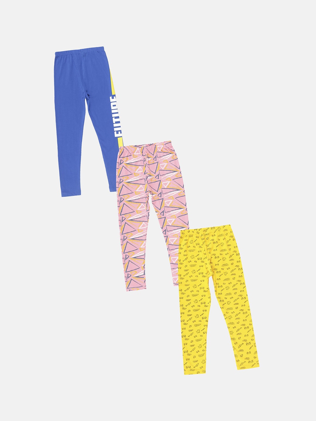 

KiddoPanti Girls Pack Of 3 Printed Ankle Length Leggings, Blue