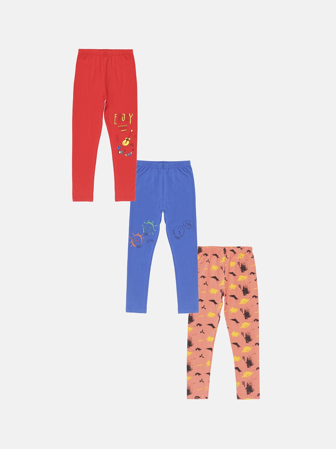 

KiddoPanti Girls Pack OF 3 Printed Ankle-Length Leggings, Red