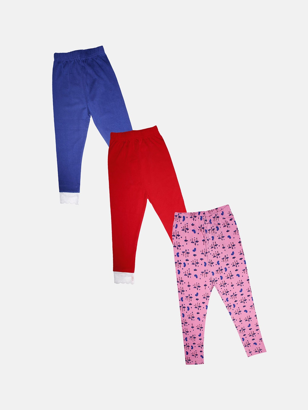 

KiddoPanti Girls Pack Of 3 Printed Cotton Three-Fourth Length Leggings, Blue