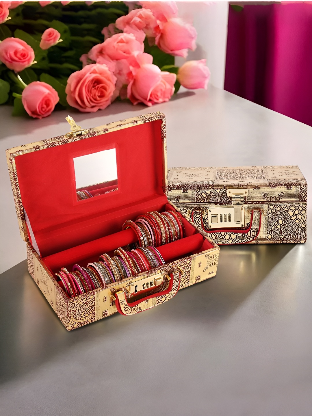 

Kuber Industries Gold-Toned & Red 2 Pieces Jewellery Organisers