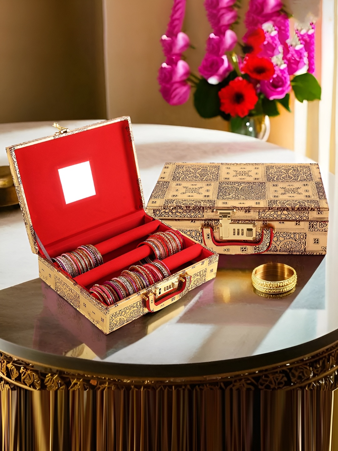 

Kuber Industries Gold Toned & Red 2 Pieces Wooden Jewellery Organisers