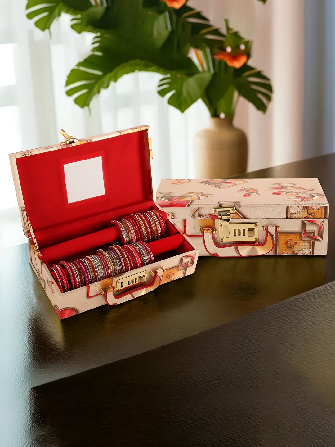 

Kuber Industries Pink & Red 2 Pieces Printed Wooden Jewellery Organisers