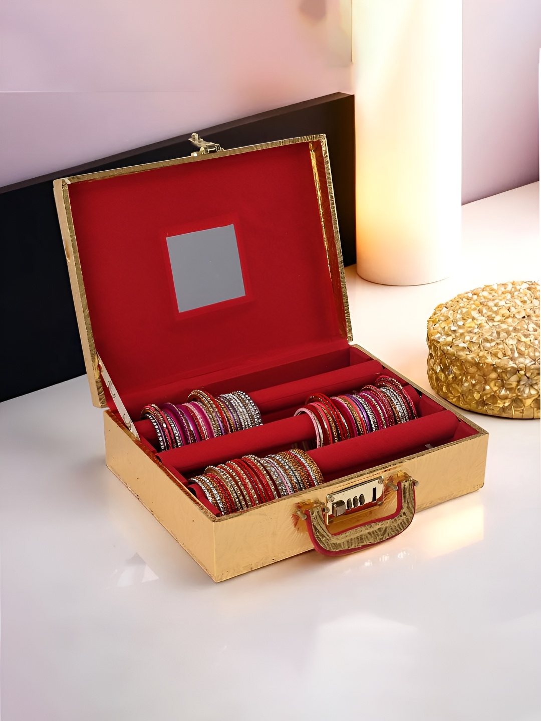 

Kuber Industries Gold Toned & Red Printed Wooden Jewellery Organisers