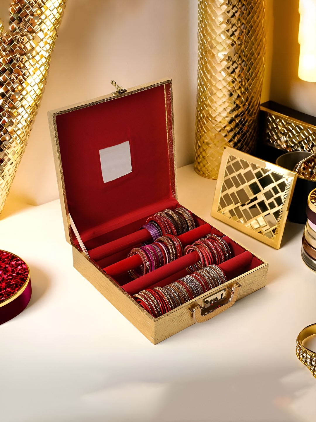 

Kuber Industries Gold-Toned & Red Regular Jewellery Organisers