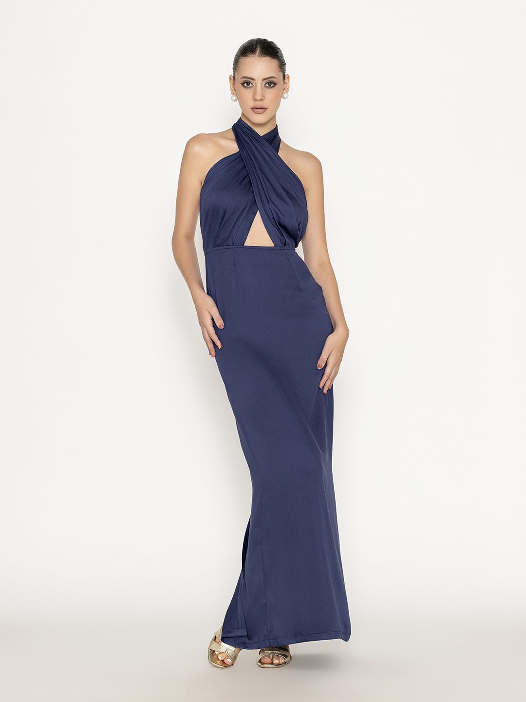 

Contemponari Halter Neck Maxi Dress, Blue