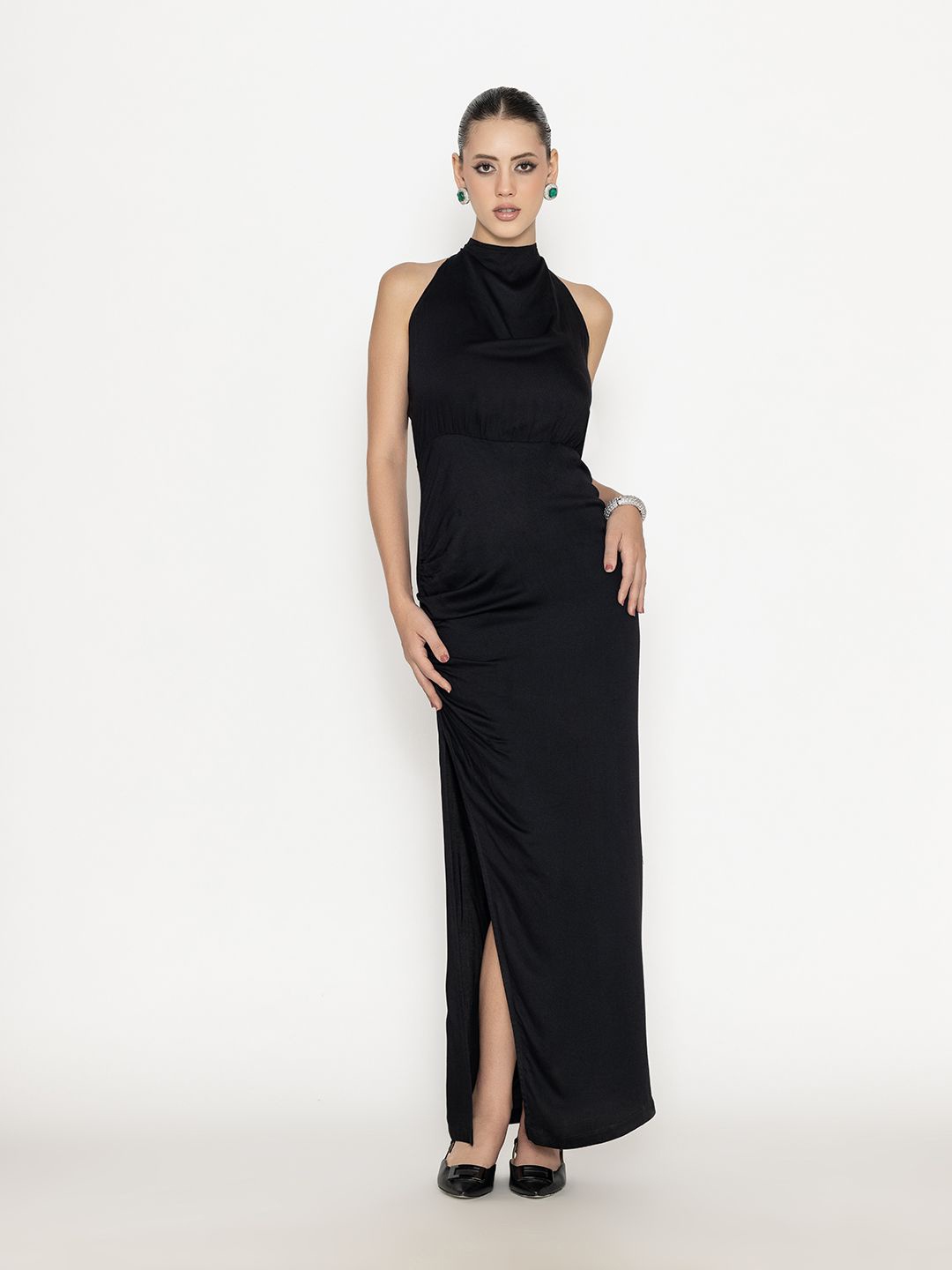 

Contemponari Halter Neck Maxi Dress, Black