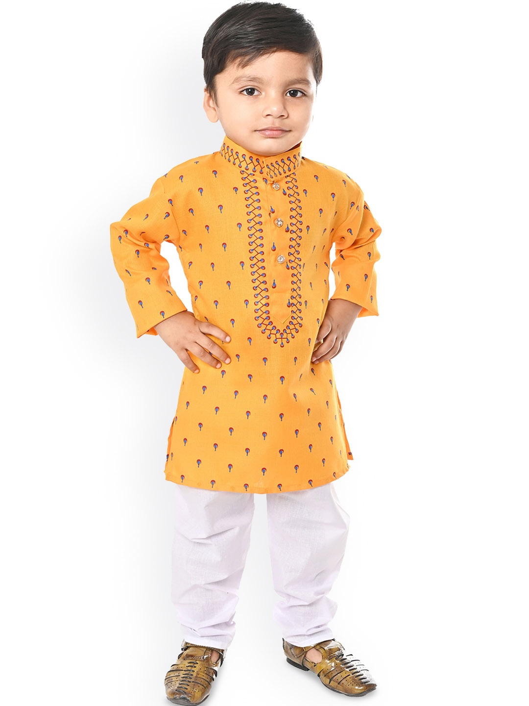 

BAESD Boys Ethnic Motifs Printed Straight Kurta with Pyjamas, Yellow