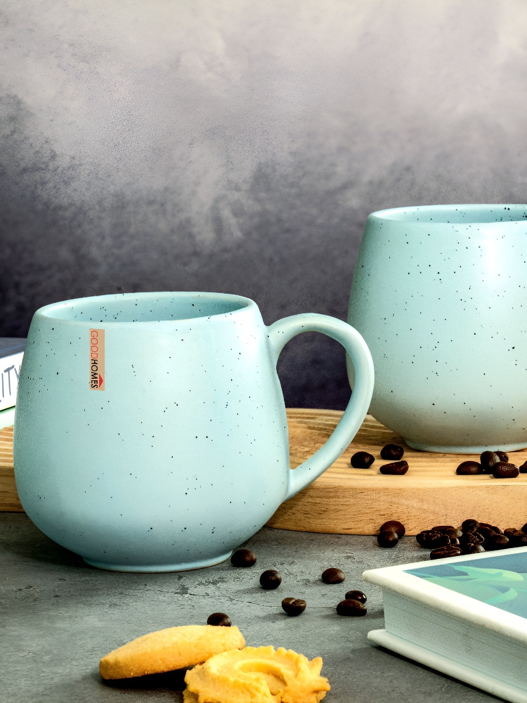 

GOODHOMES Blue 2 Pieces Printed Stoneware Glossy Mugs 400 ml