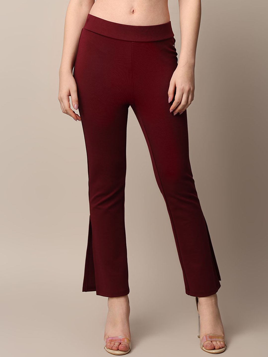 

ONLY Women Straight Fit Trousers, Maroon