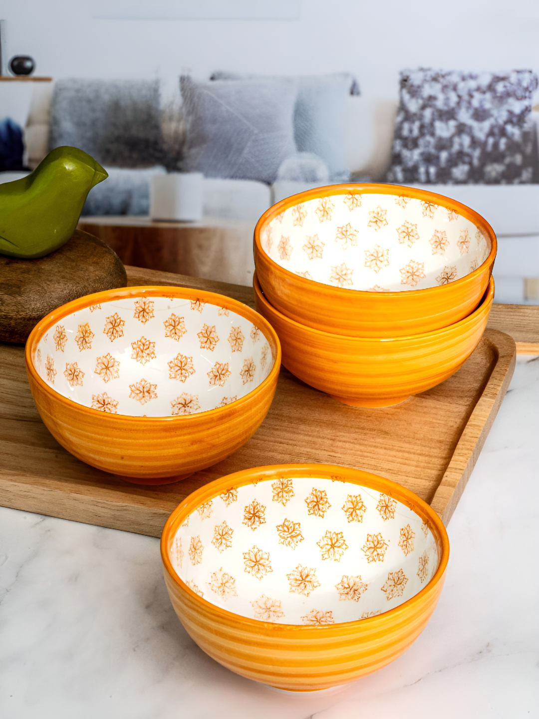 

Roxx Orange & White 4 Pieces Printed Bowl