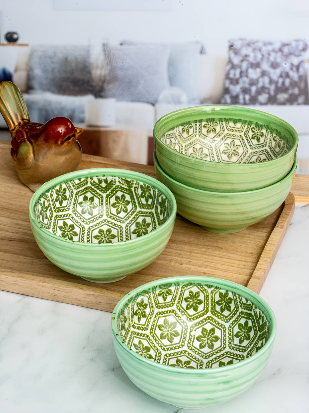 

Roxx Green & Beige 4 Pieces Printed Bowl