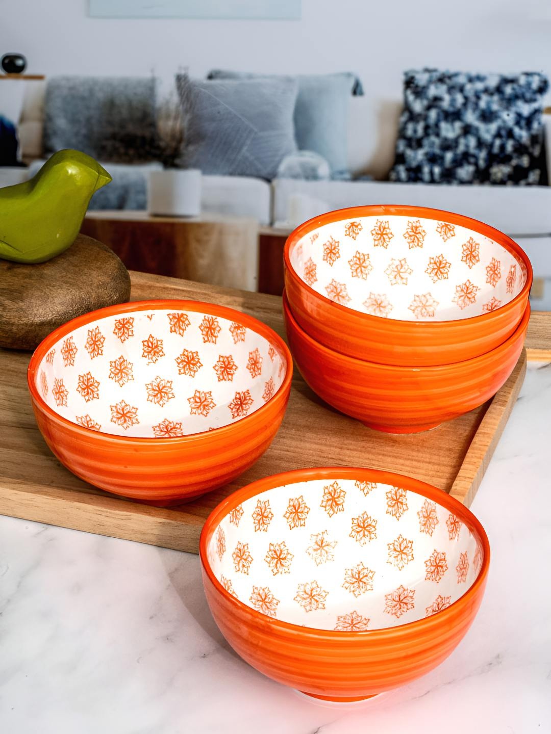Roxx Red & White 4 Pieces Printed Porcelain Bowl Set