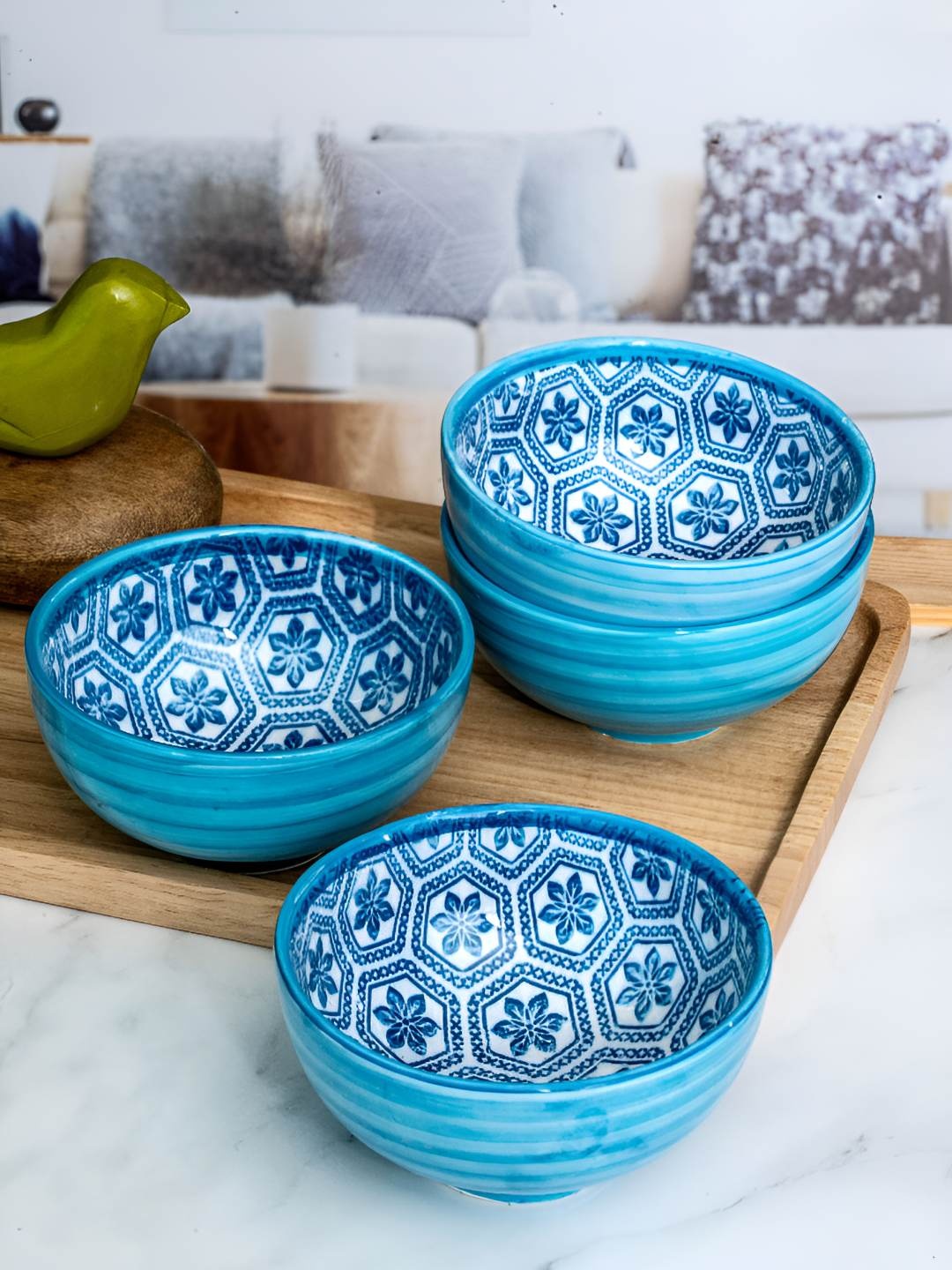 

Roxx Blue & Navy Blue 4 Pieces Printed Porcelain Bowl Set