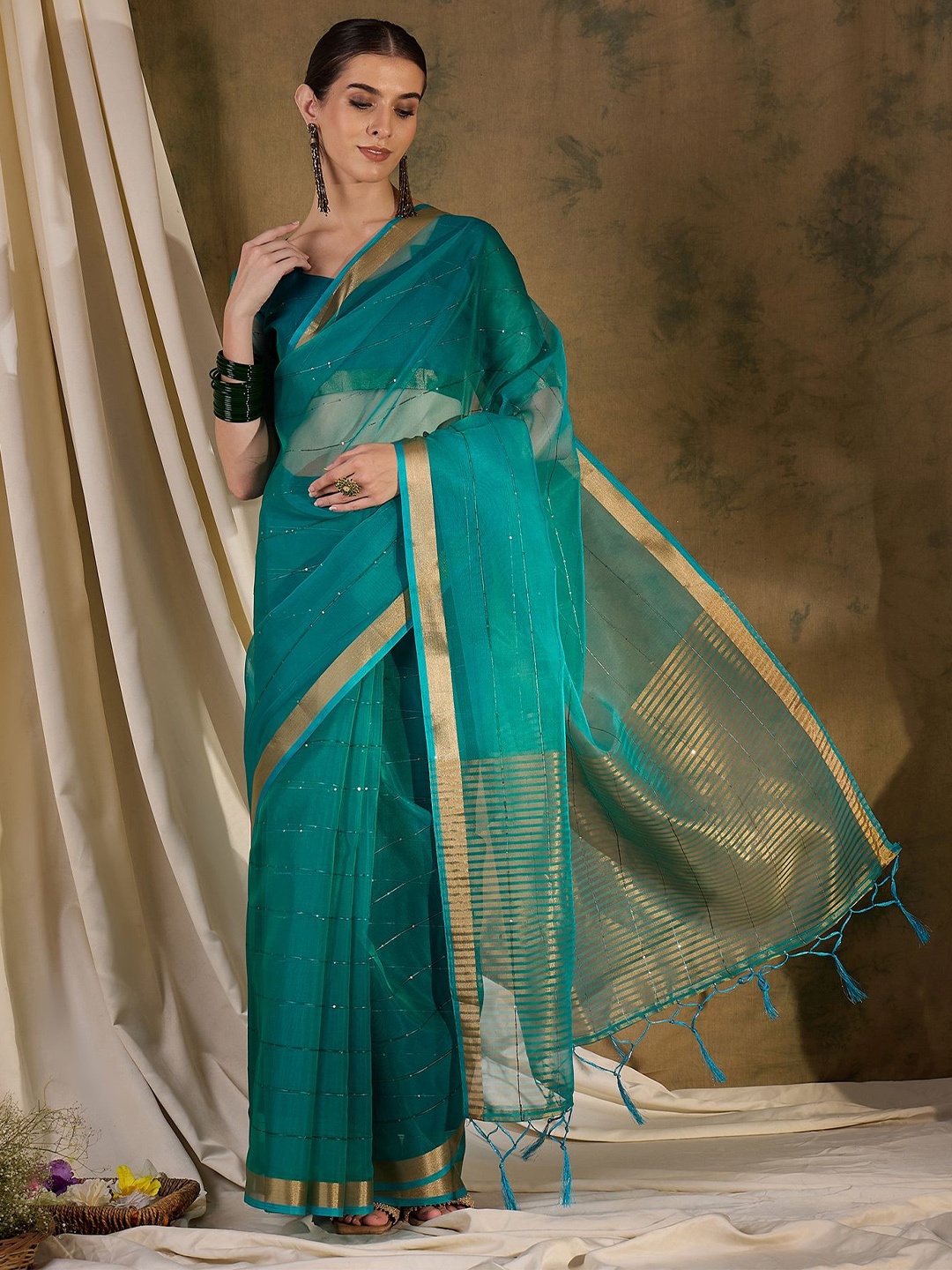 

MySilkLove Embellished Zari Saree, Blue