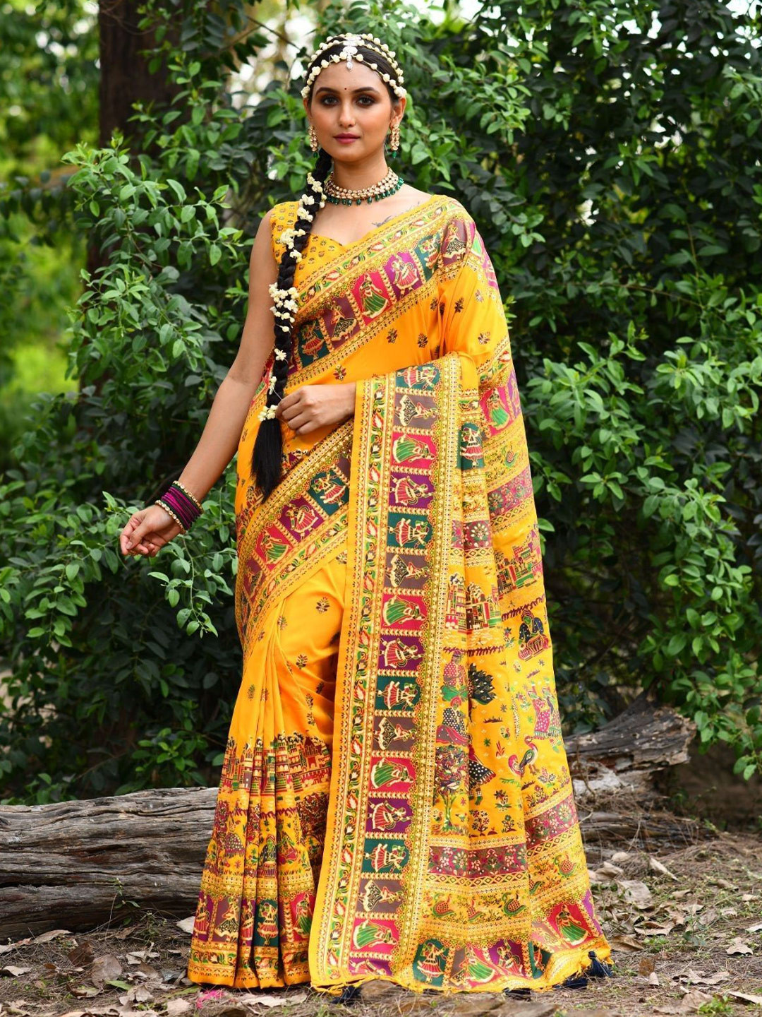 

MySilkLove Ethnic Motifs Printed Pashmina Saree, Yellow